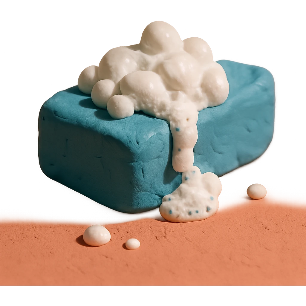 cleaning sponge with soap bubbles, pastel palette, visible clay texture in claymation style emoji