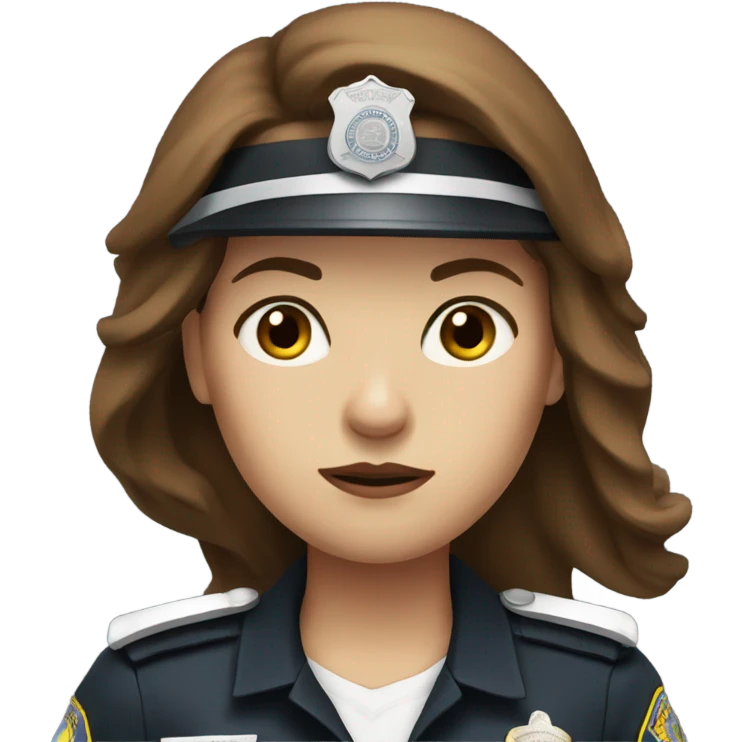 A police woman, brown long hair white skin and look serious  emoji