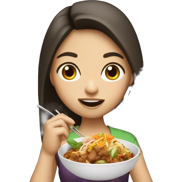 Brunette girl eating bad Thai food  emoji