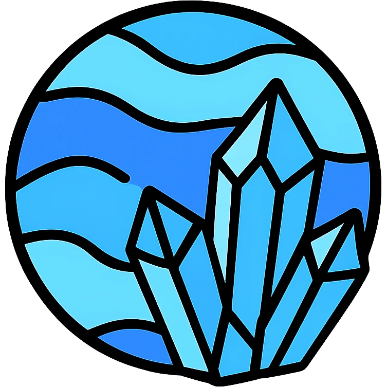 A fantasy planet, icy and blue, with crystalline structures emoji