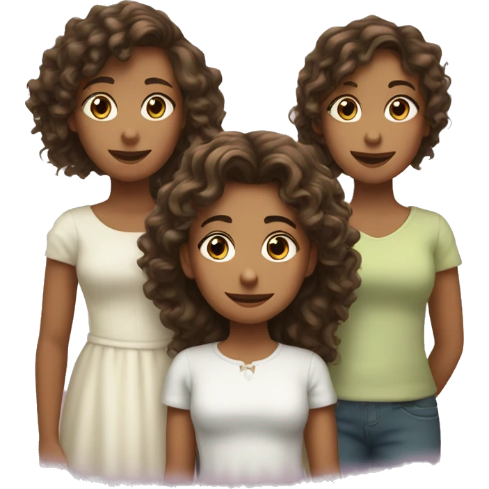three sisters, the big one has long hair, the little one has curly hair, the middle child has a ponytale emoji