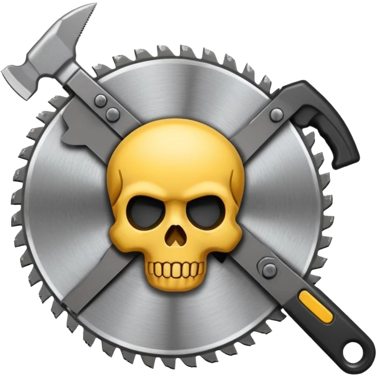 cartoon skull with crossbones and a circular saw blade, emoji style emoji