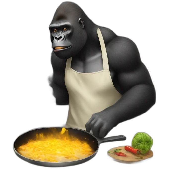a gorilla cooking a skull emoji