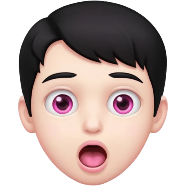 Boy with black hair, pink eyes rolled back, mouth open drooling  emoji