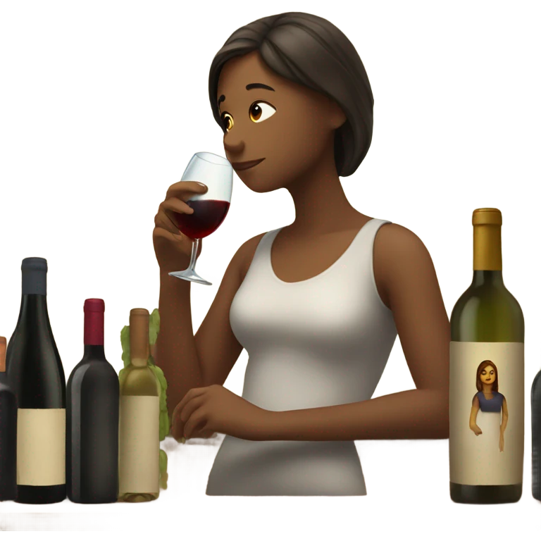 Girl looking at wine bottle emoji