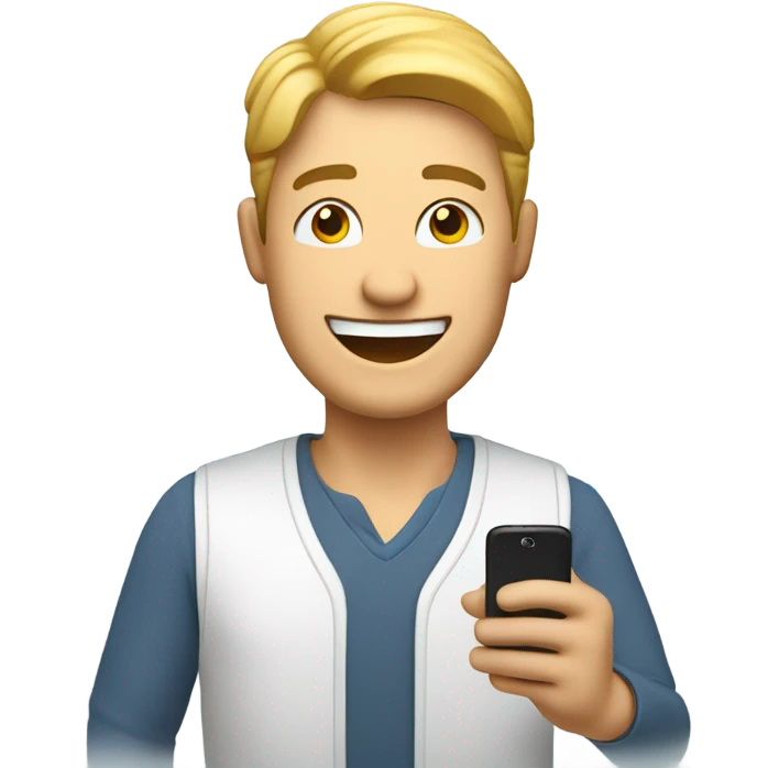 a man happy with a smartphone showing charts emoji