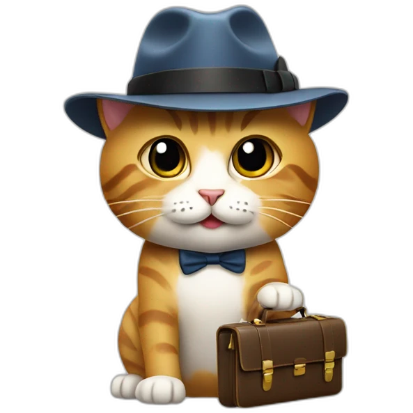 Cat carrying a briefcase and wearing a fedora emoji