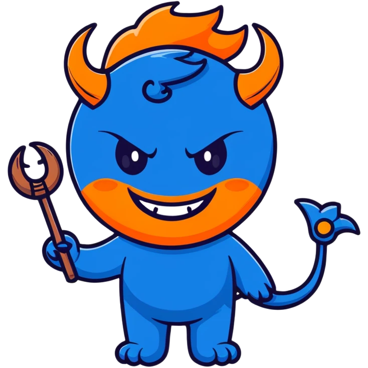 cute smiling blue devil with horns and a friendly face emoji