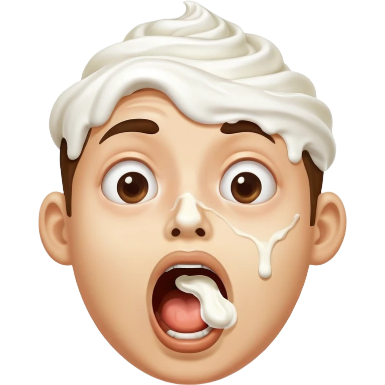 shocked face, whipped cream on upper lip and nose, big open mouth emoji