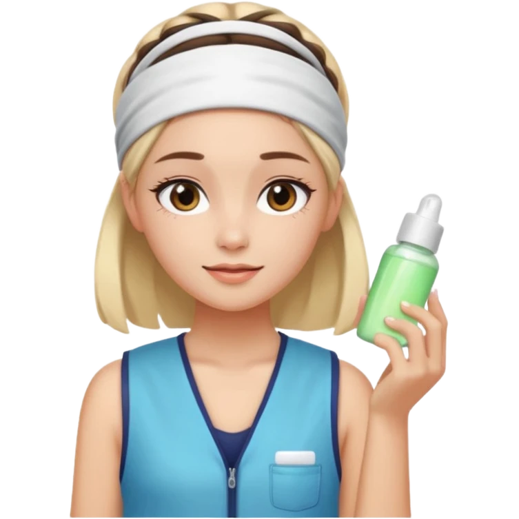 Clean girl aesthetic emoticons, apply skincare products, headband, glowing skin, vest, soft lighting
 emoji