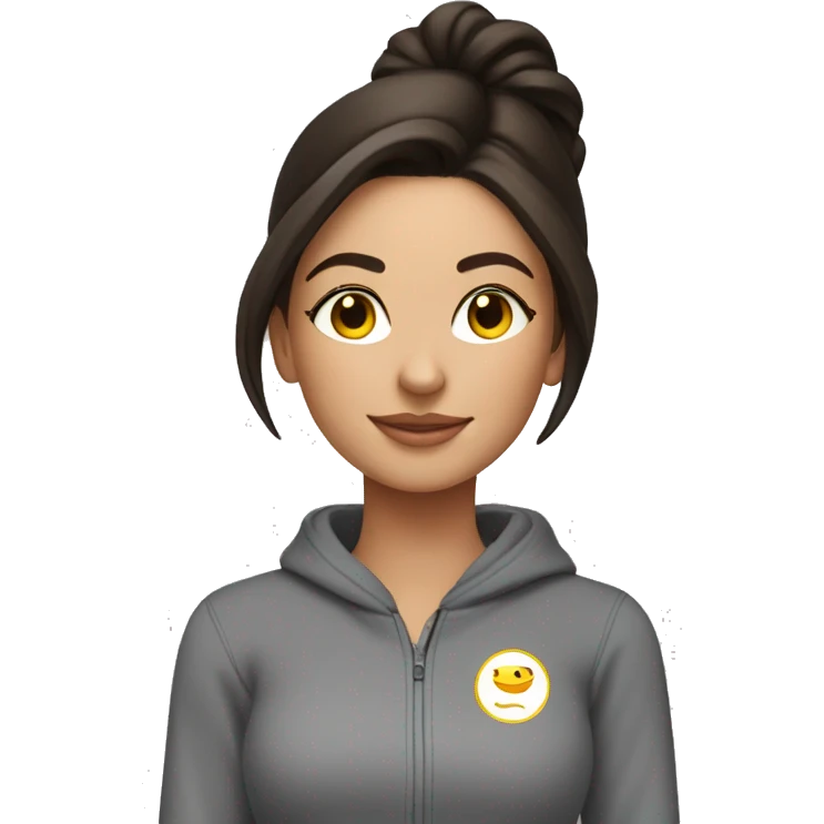 Brunette girl wearing a corepower yoga sweatshirt emoji