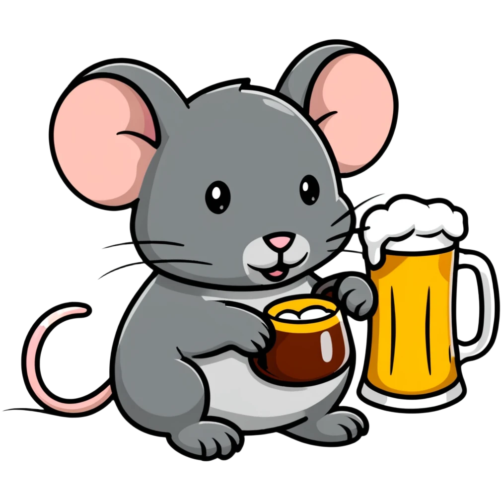 Funny mouse relaxing with a beer mug emoji