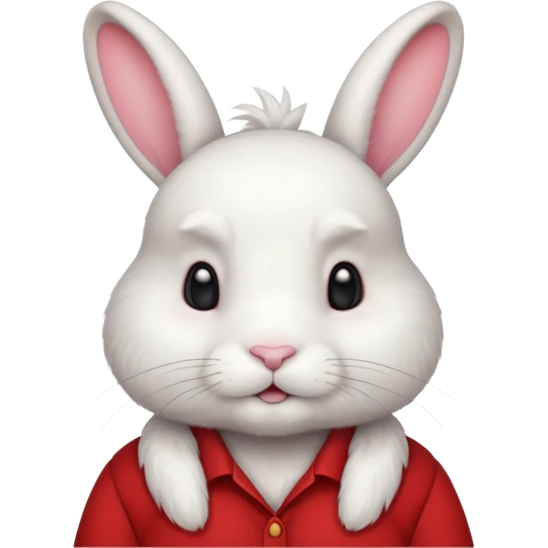 white large bunny, pet lover, red shirt, pony tail. emoji