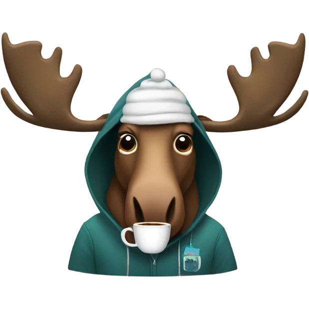 Moose wearing a hoodie drinking coffee emoji