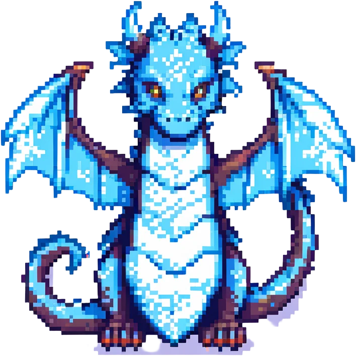 Pixel art fantasy sword, dragon wrapped around icy blade, snowflake details, 8-bit style emoji