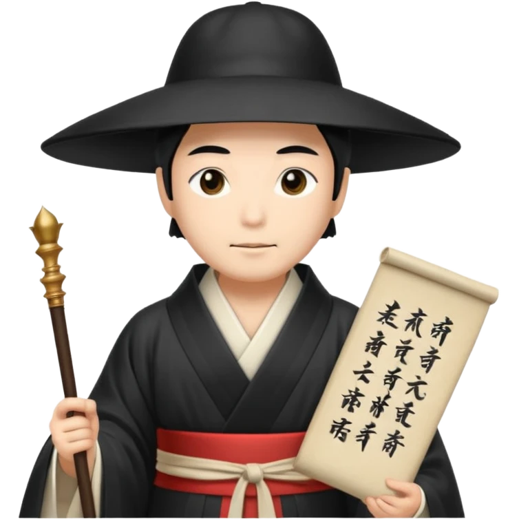 Japanese Court Lord Elegant noble in long robes with tall hat, holding a scroll of orders.
 emoji