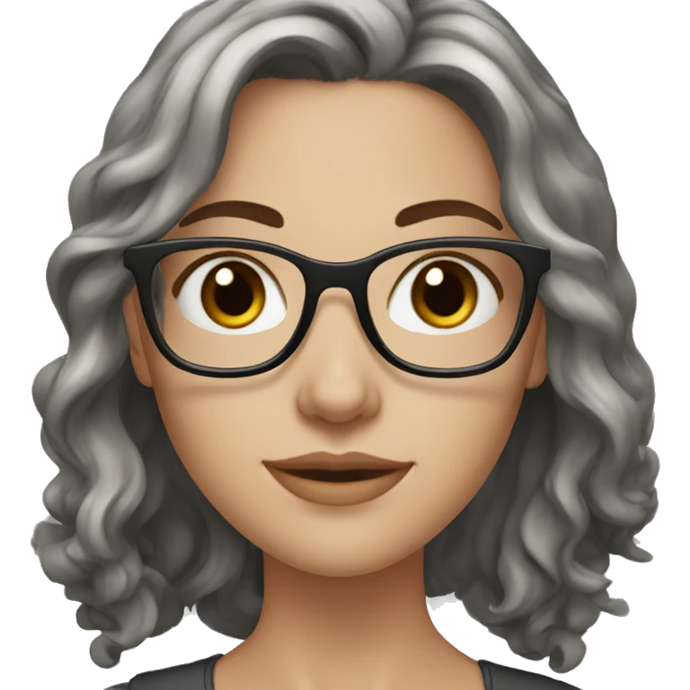 white girl with dark-brown wavy shoulder length hair, grey eyes glasses emoji