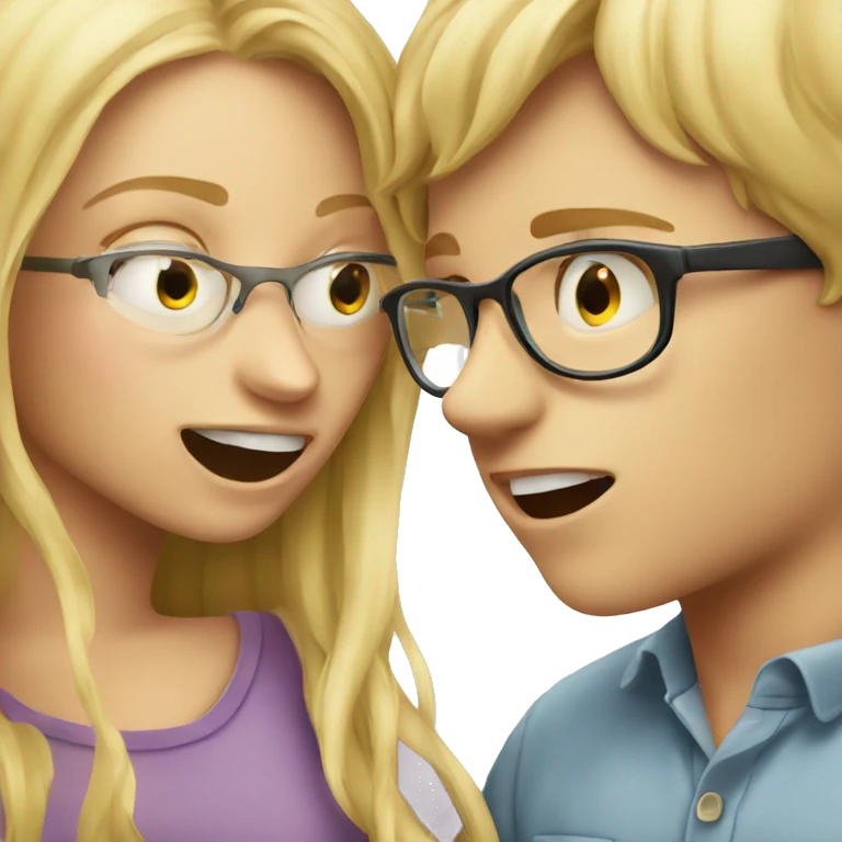 Blonde girl biting boy with glasses  emoji