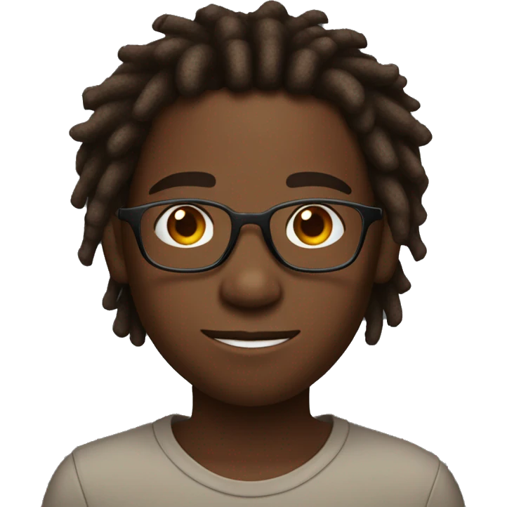 black boy with dreads that are dyed reddish brown at the bottom and are eye length, glasses that are thin and rimless but not circular emoji