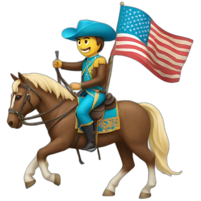 A man holding an American and Kazakh flag riding a horse emoji