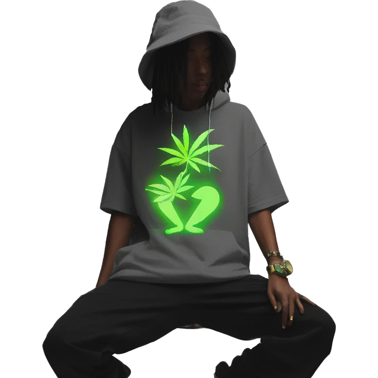 Hemp leaves Multicoloured neon person smoking wearing hoodie dancing hip hop bucket hat tropical Skater fashion aesthetic baggy clothes graphic t shirt 420 emoji