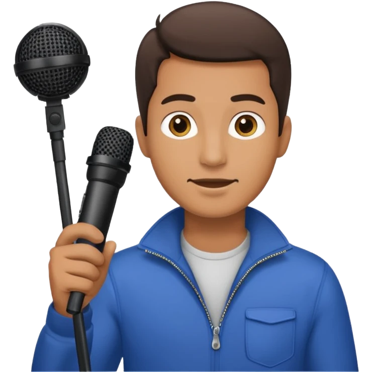 man holding a long over head boom microphone emoji
