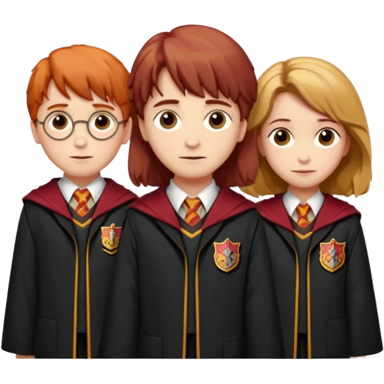 harry potter, ronald weasley and hermione granger in gryfinndor uniform emoji