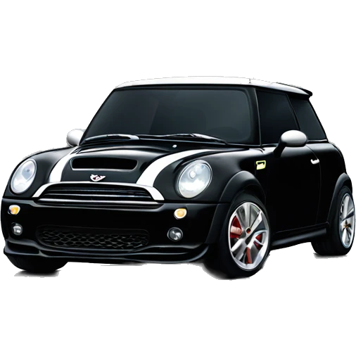 A black Mini Cooper s works, full image from the front  emoji