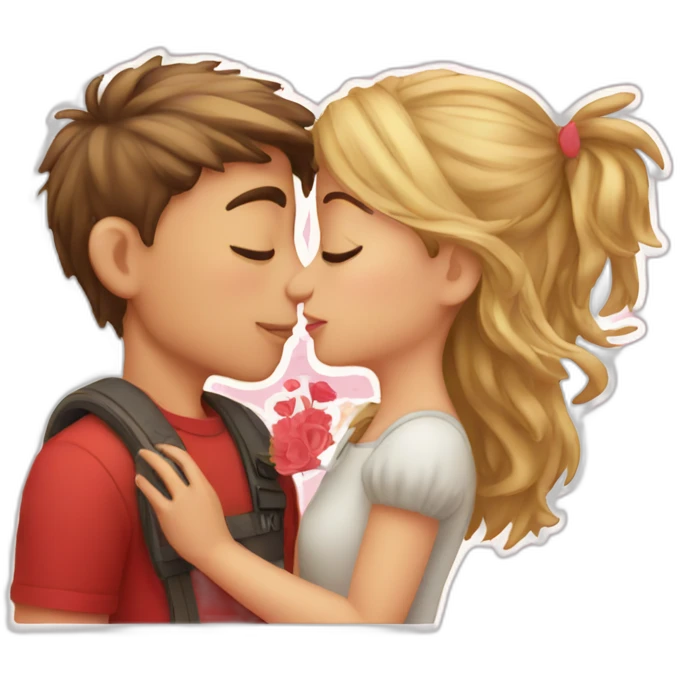 Girl and boy kissing and valentines sticker emoji