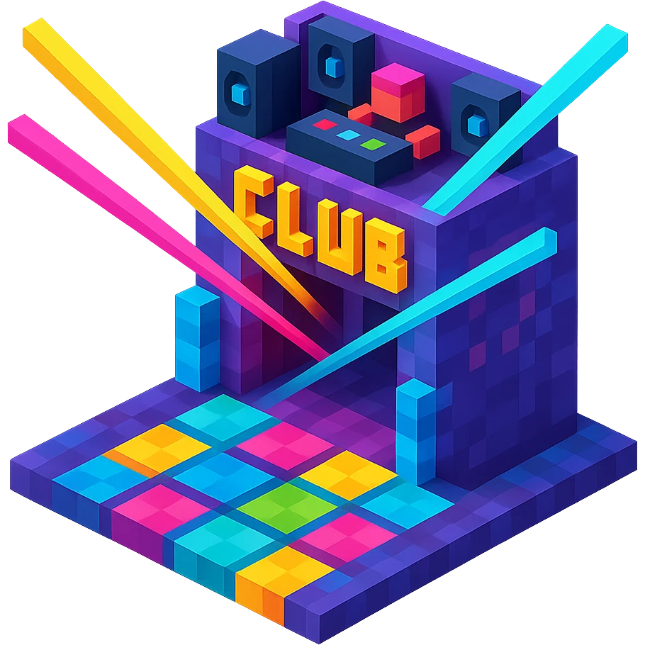 nightclub with dynamic laser lights, a dance floor, and a futuristic vibe emoji
