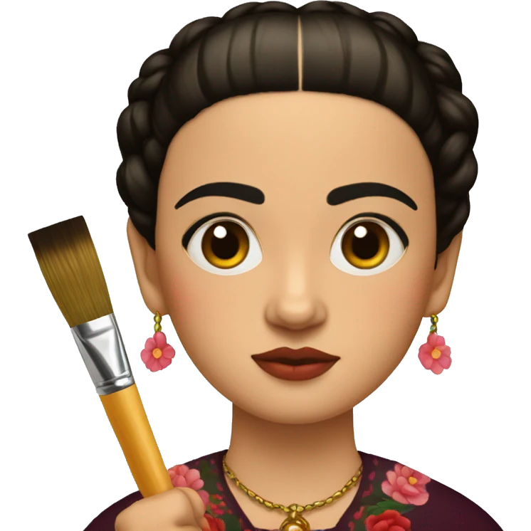 full body frida kahlo unibrow kid with paintbrush emoji