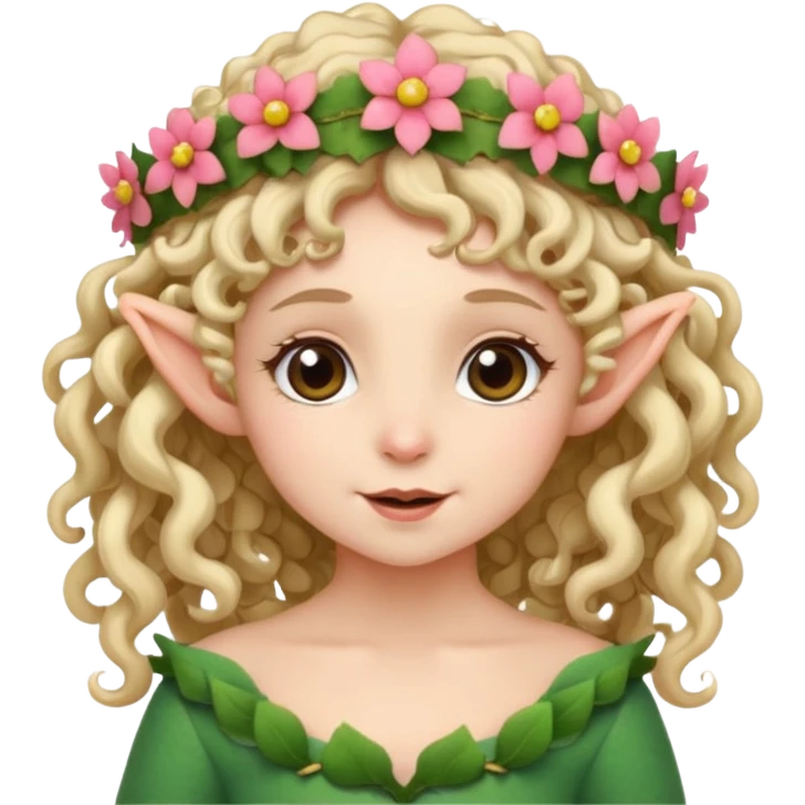 tiny Elf with Flower Crown, curley hair emoji