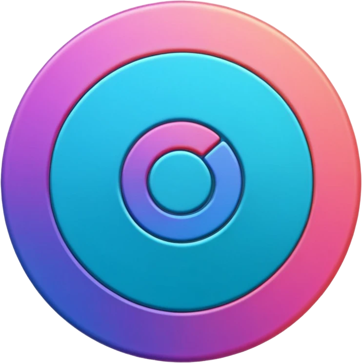 Credit coin in gradient of turquoise, blue, pink, purple, and coral as the main surface 3d rotate emoji