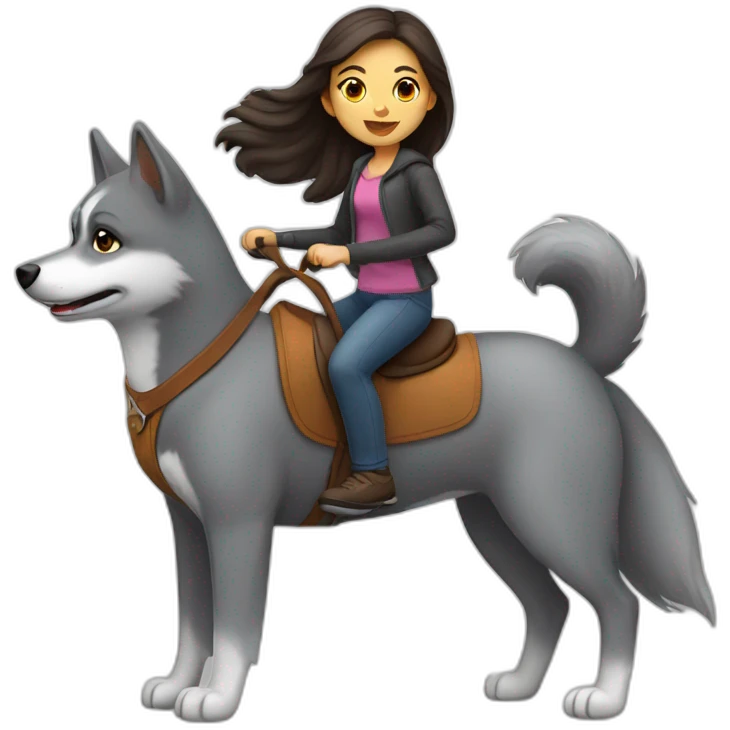 girl riding grey pomsky emoji