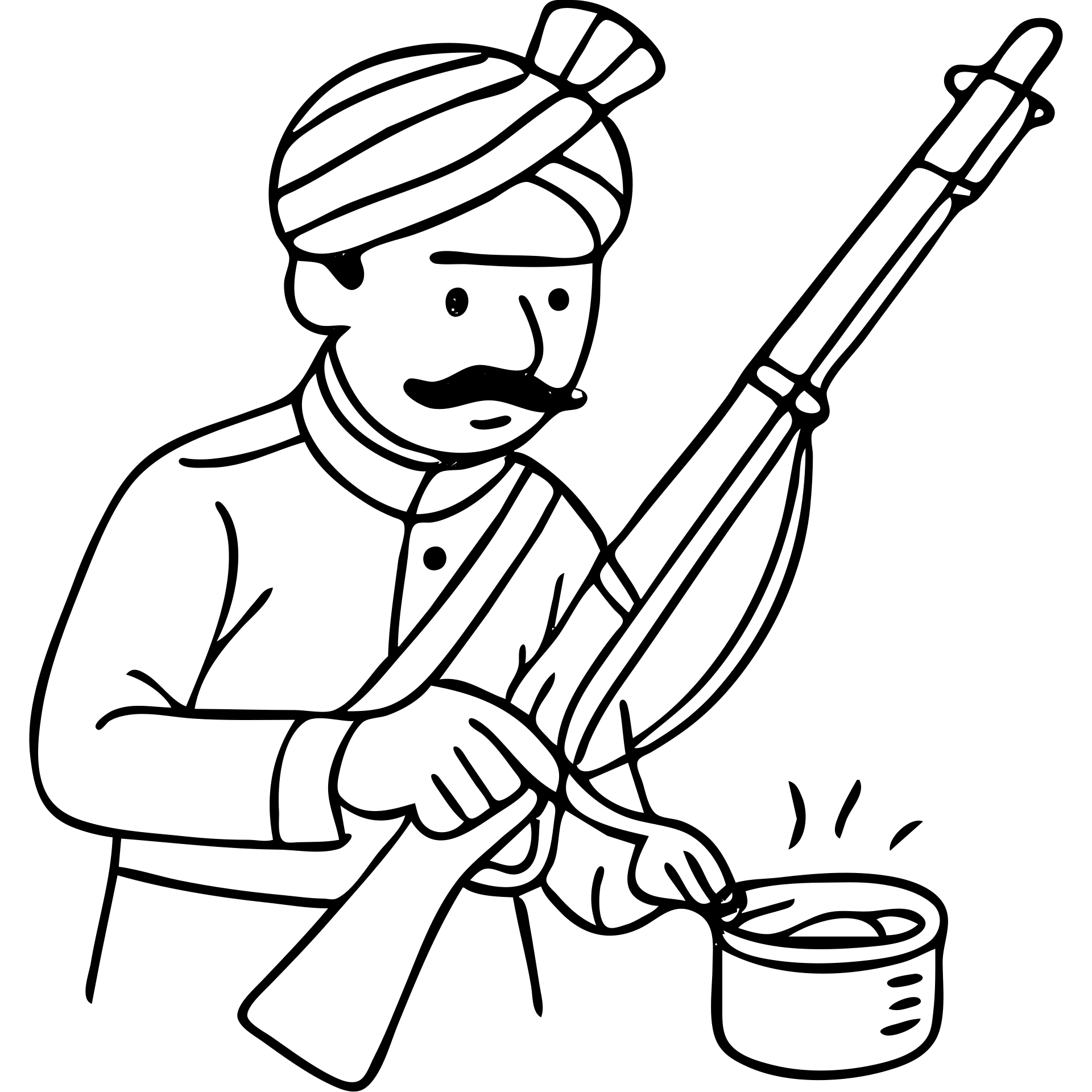 Indian soldier greasing a gun, hand drawn outlined icon emoji