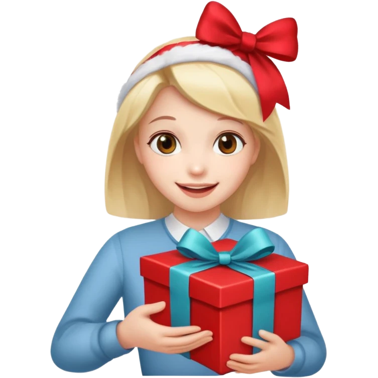 glückliche Person mit Paket, Paket mit Schleife, Person lächelt emoji