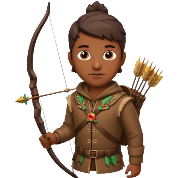 The classic hunter image with a bow and arrow on his back, dressed in brown with some animal made decorations emoji