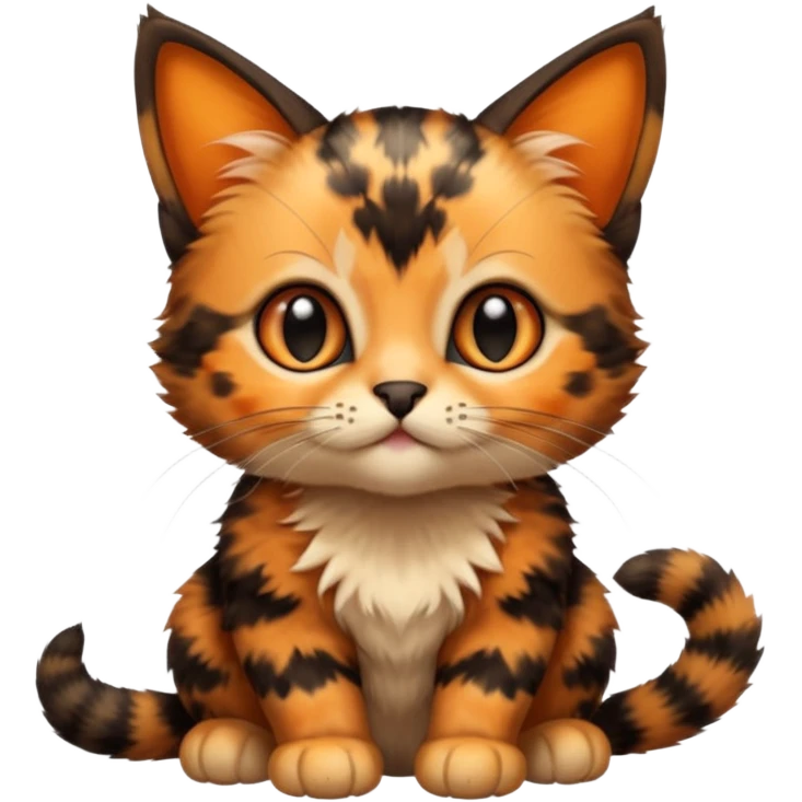 A high-resolution photo-realistic digital illustration of a tortoiseshell kitten, chest upward emoji