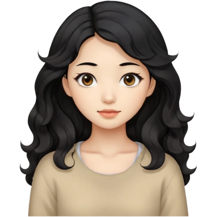 Beautiful girl,Black hair, wavy long hair,Black eyes,Chinese, beige sweater  emoji