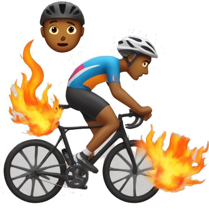 Cyclist with wheels on fire emoji