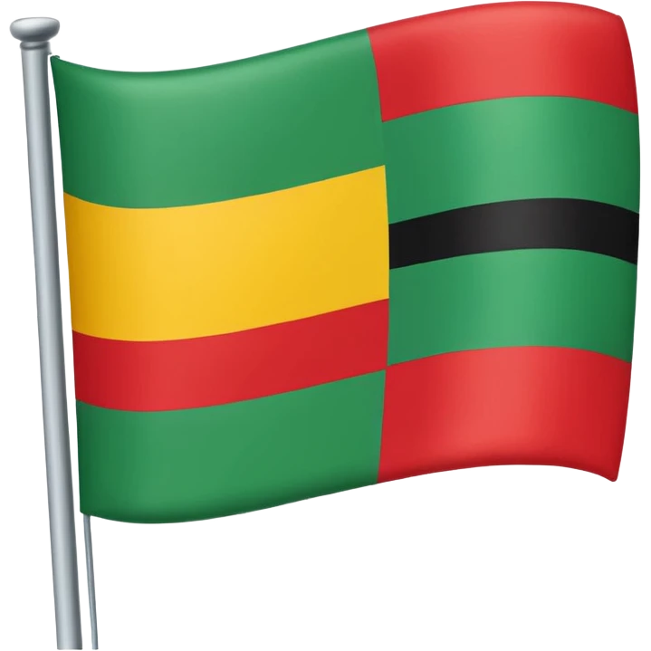 flag with five equal horizontal stripes: red top, yellow, white, green, black bottom; bold solid colors, soft rounded rectangle shape like emoji flags, slight shadow or outline for definition emoji