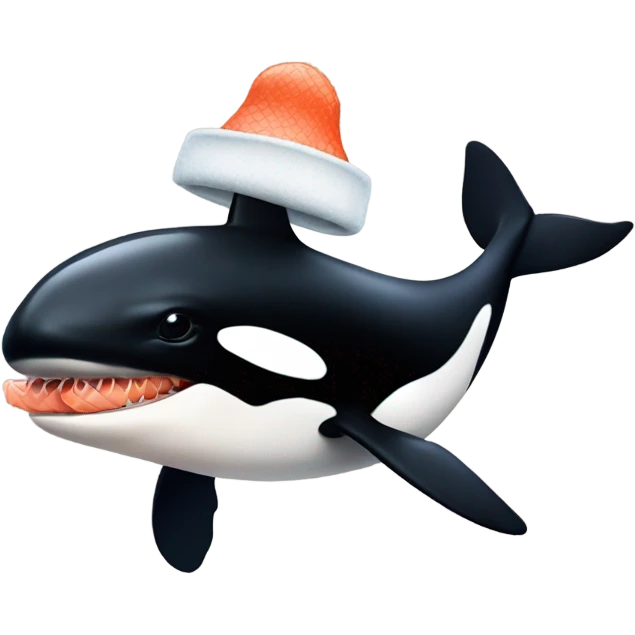 Orca wearing a salmon as a hat emoji