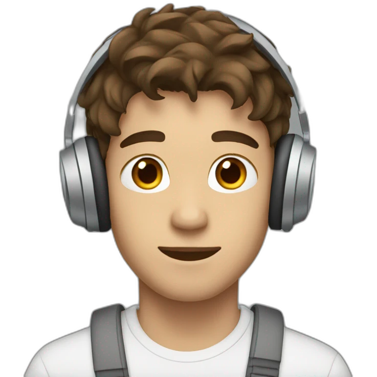 A 19 years Old boy with brown hair wearing headphones emoji
