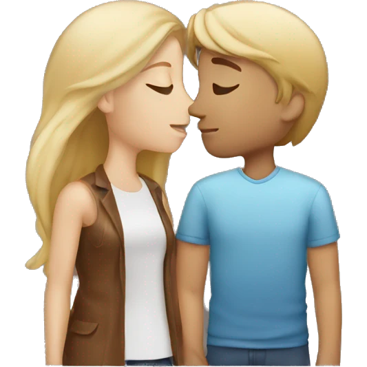 Girl with blonde ombré hair kissing a guy with brown hair  emoji