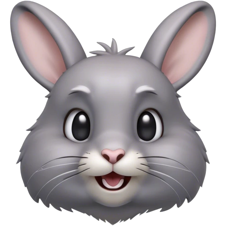 Cinematic Comical Grey Rabbit Portrait Emoji, Head tilted dramatically with an exaggeratedly amused expression, featuring a striking grey fur with subtle textures, wide, expressive grey eyes filled with playful disbelief, Simplified yet hilariously expressive features, highly detailed, glowing with a slightly sassy glow, high shine, dramatic yet playful, stylized with an air of cheeky mischief, bright and endearing, soft glowing outline, capturing the essence of a spirited and over-the-top bunny, so meme-worthy it feels like it could side-eye its way into internet fame instantly! emoji