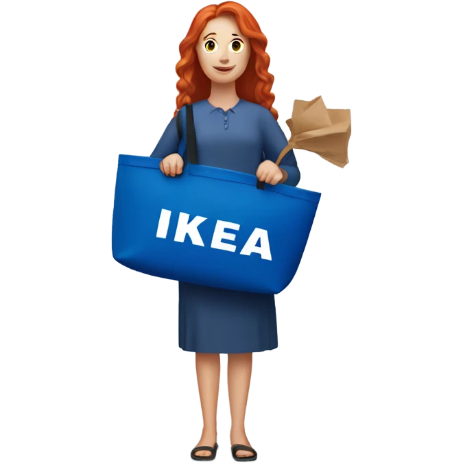 Red headed lady carrying a blue ikea bag  emoji