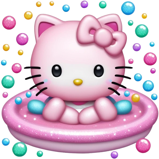 Hello Kitty, surrounded by floating glitter, shimmering and magical emoji