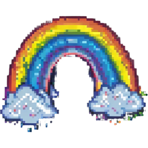 pixel art sticker illustration of a rainbow with clouds emoji