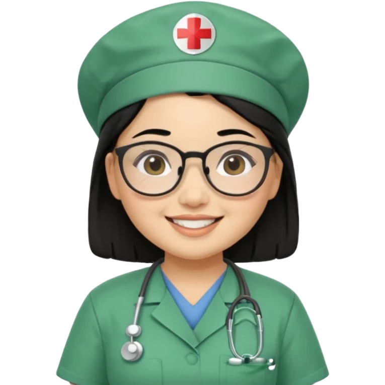 Open


Open


Open


Open
FILIPINA FEMALE NURSE, CHUBBY, BLACK HAIR, WITH GLASSES, GREEN SCRUBS, AND CAP, SMILING emoji