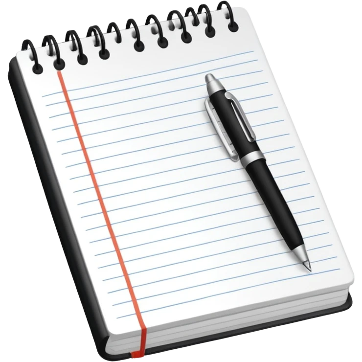 notebook with lined paper with cursive writing and a pen ontop emoji